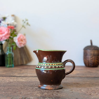 Small Vintage French Alsace-Style Brown Slipware Glazed Jug