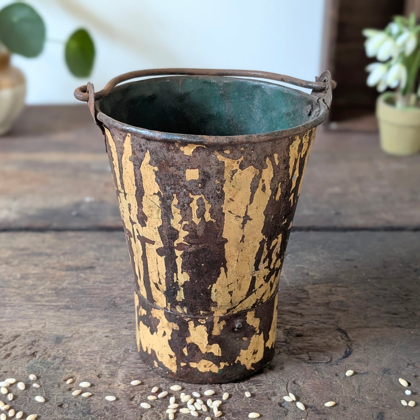 Painted Indian Metal Bucket/Planter