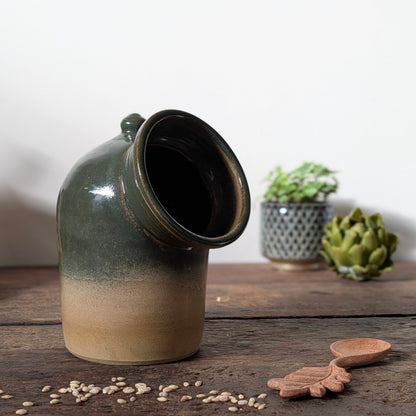 Studio Pottery Green Ombre Salt Pig