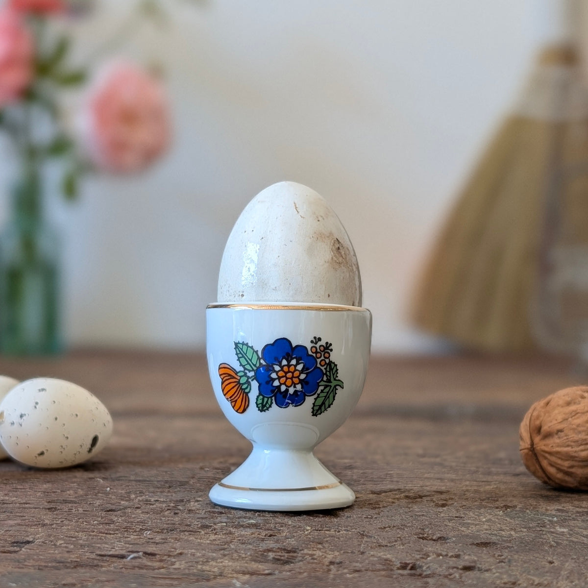 Pair of Mismatched Vintage Floral Egg Cups