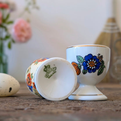 Pair of Mismatched Vintage Floral Egg Cups