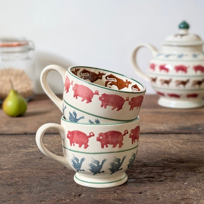 Vintage Emma Bridgewater Farmyard 2 Pint Teapot and Two Teacups (1999)