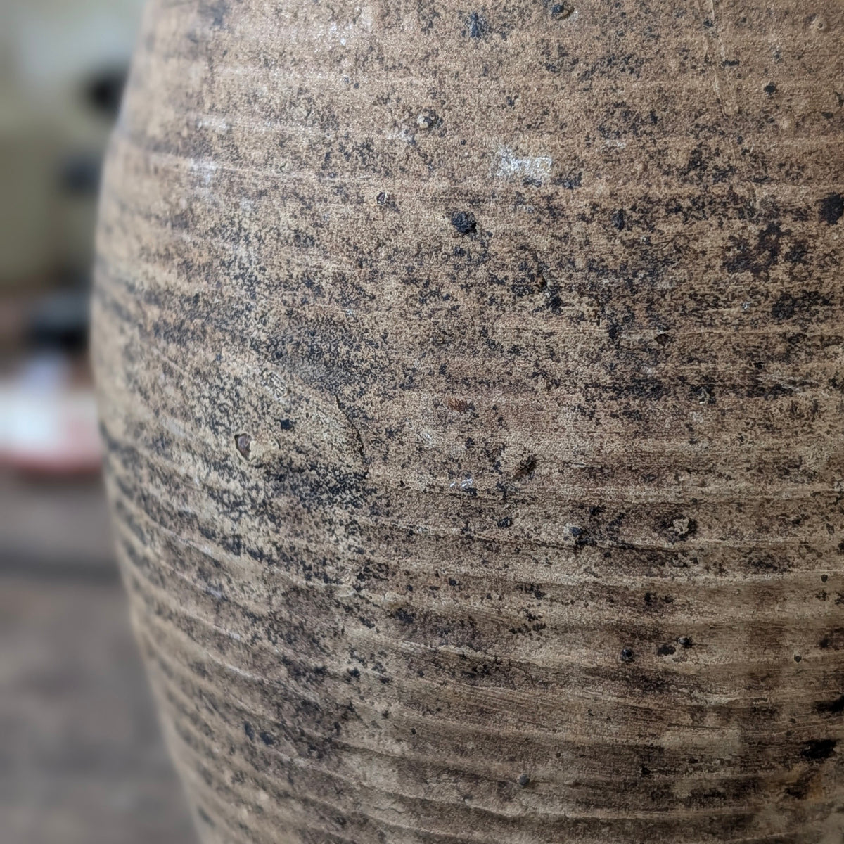 Large French Ribbed Stoneware Jug with Loop Handle