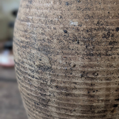 Large French Ribbed Stoneware Jug with Loop Handle