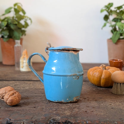 Blue Enamel Lidded Milk/Syrup Jug