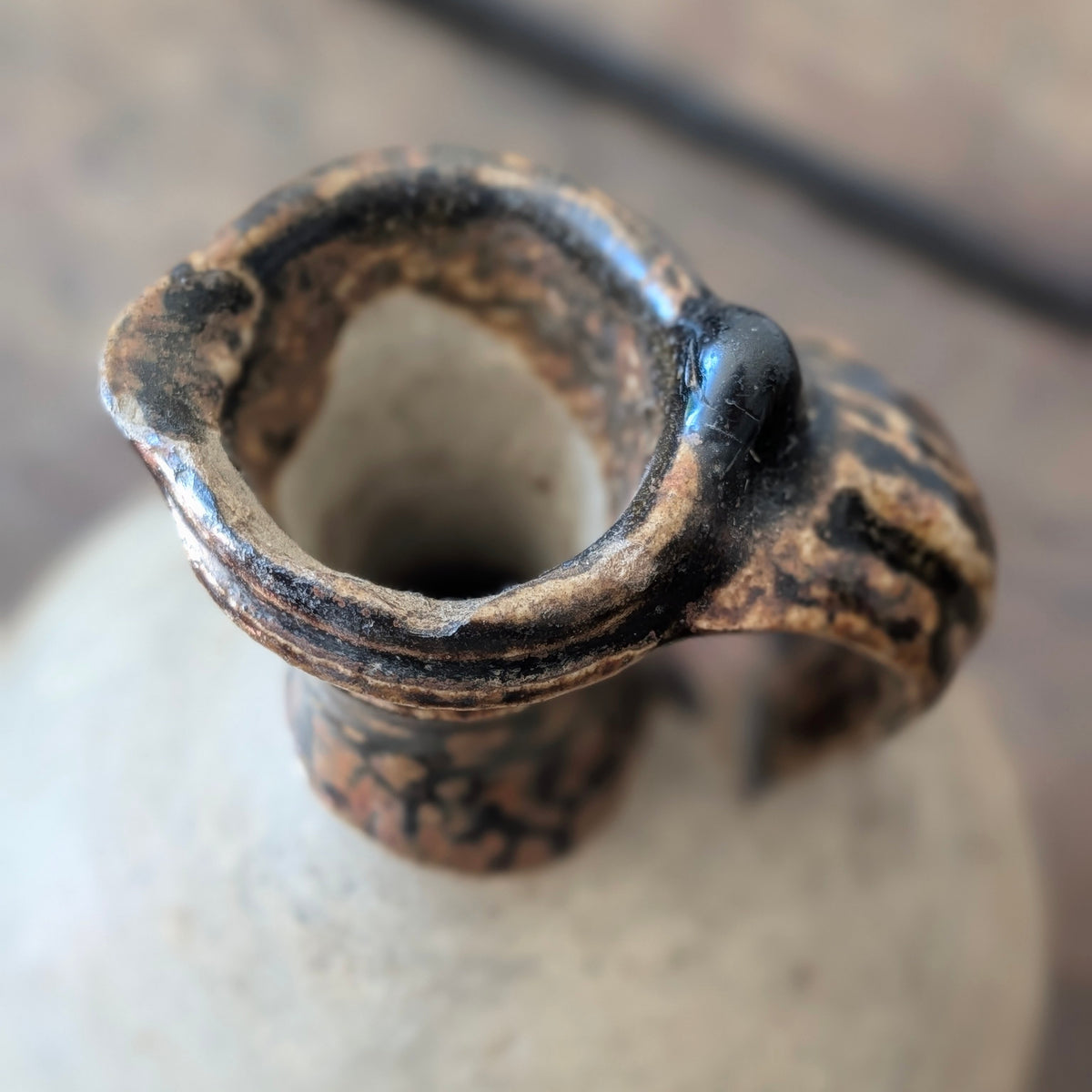 Small French Stoneware Jug with Dark Glazed Neck