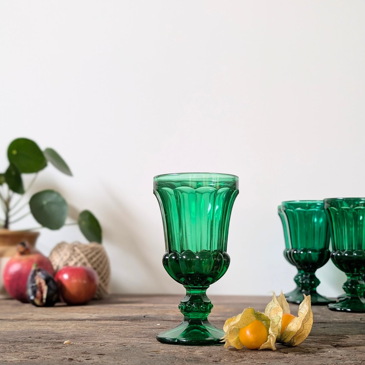 Six Green Vintage Wine Glasses