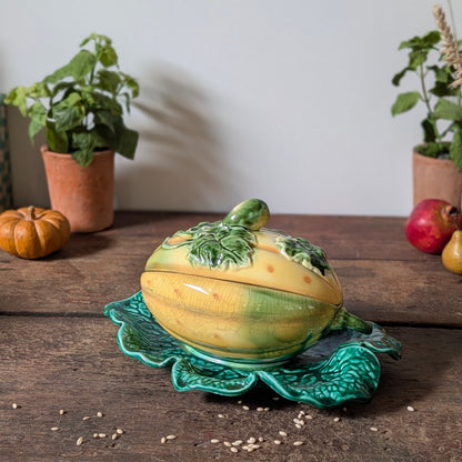 Sarreguemines Majolica Melon Soup Tureen