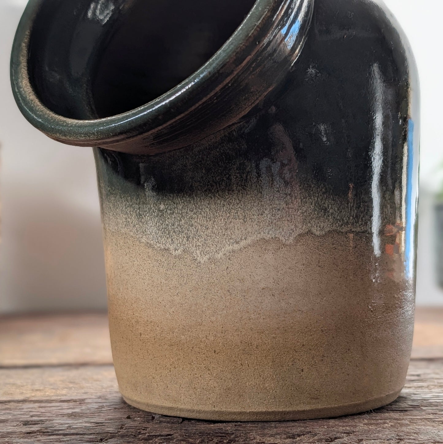 Studio Pottery Green Ombre Salt Pig