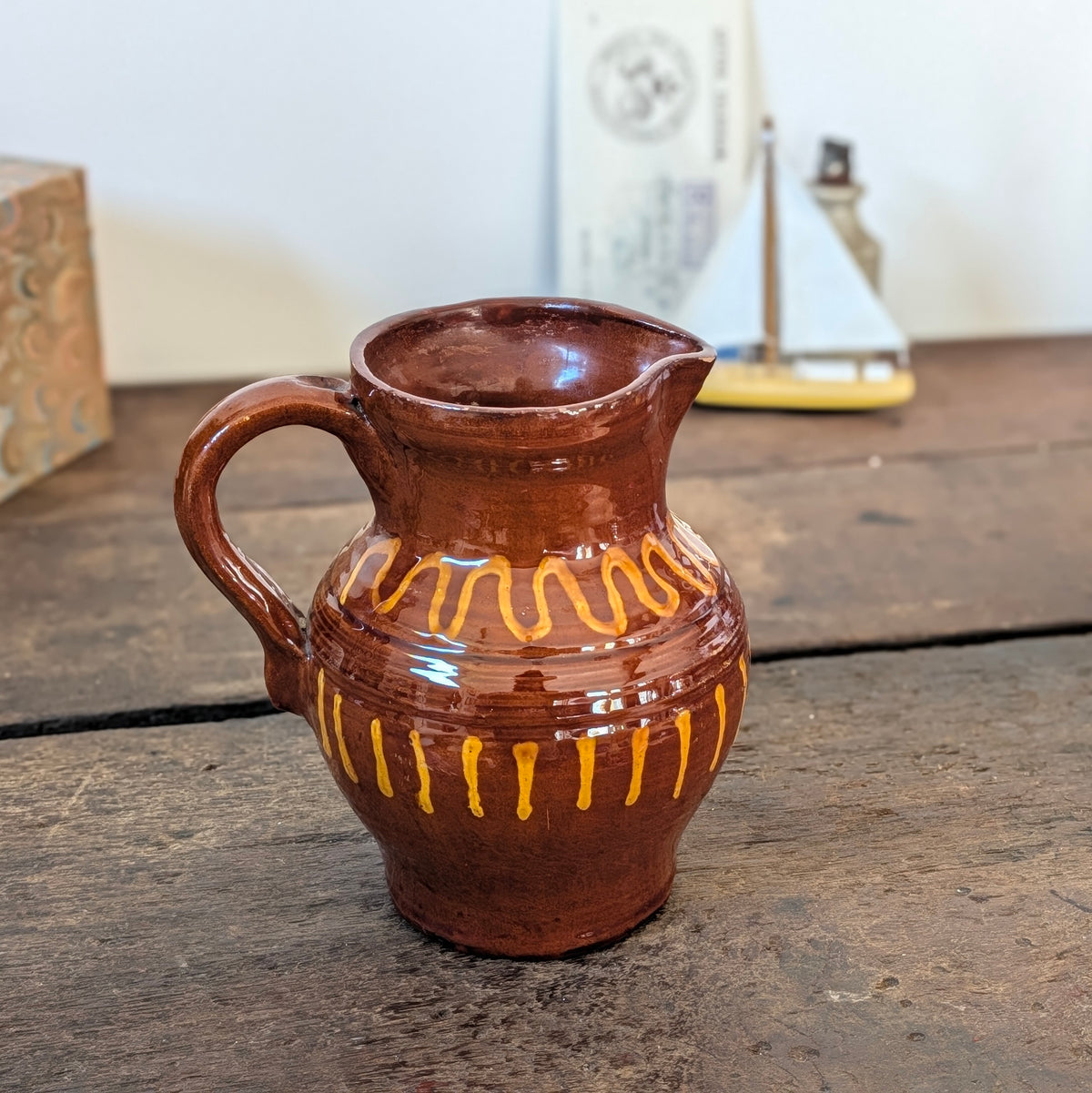 Brown Glazed French Earthenware Jug