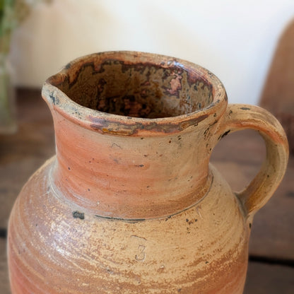 Large French Terracotta Jug with Soft Pink Wash