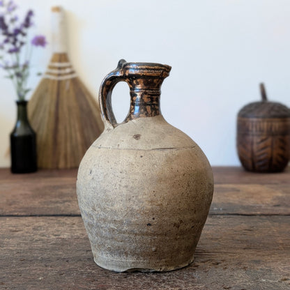 Small French Stoneware Jug with Dark Glazed Neck