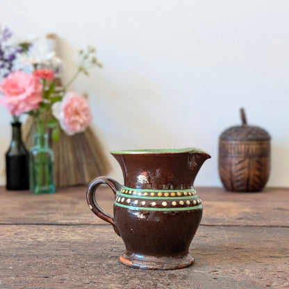 Small Vintage French Alsace-Style Brown Slipware Glazed Jug
