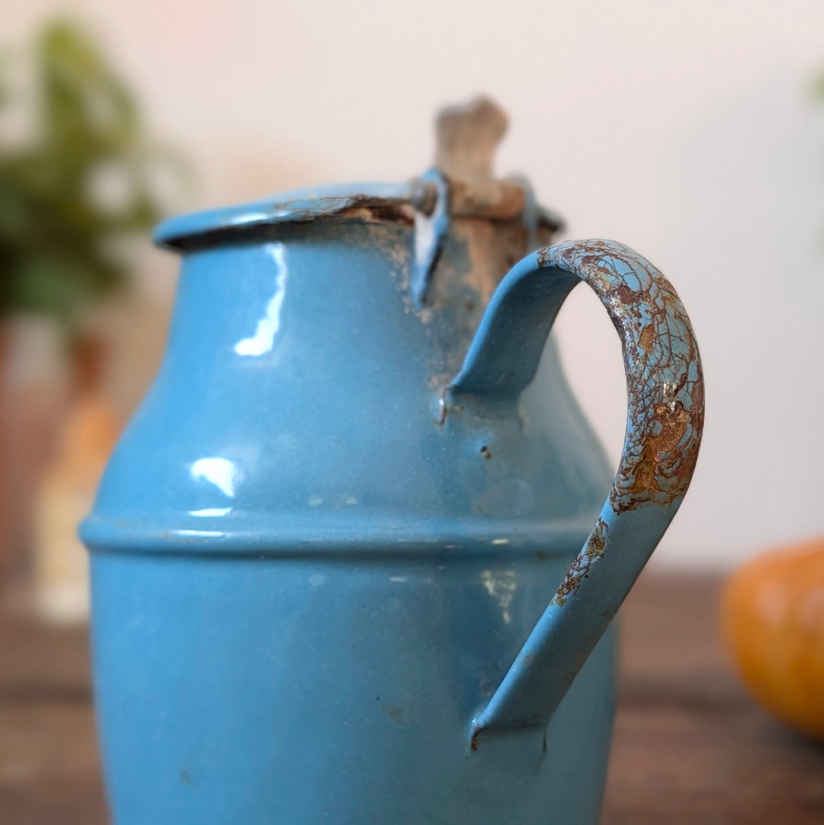 Blue Enamel Lidded Milk/Syrup Jug