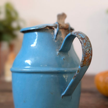 Blue Enamel Lidded Milk/Syrup Jug