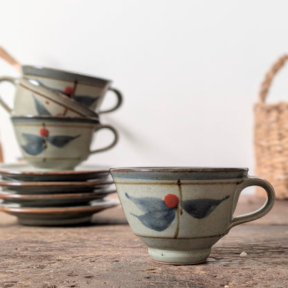 Japanese Studio Pottery Tea Cups and Saucers