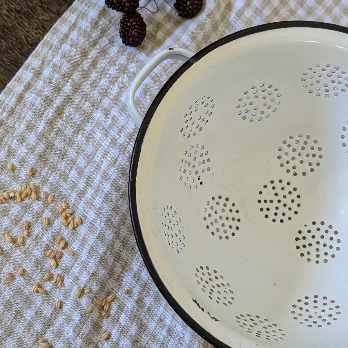 Vintage White & Black Enamel Footed Colander
