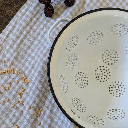 Vintage White & Black Enamel Footed Colander
