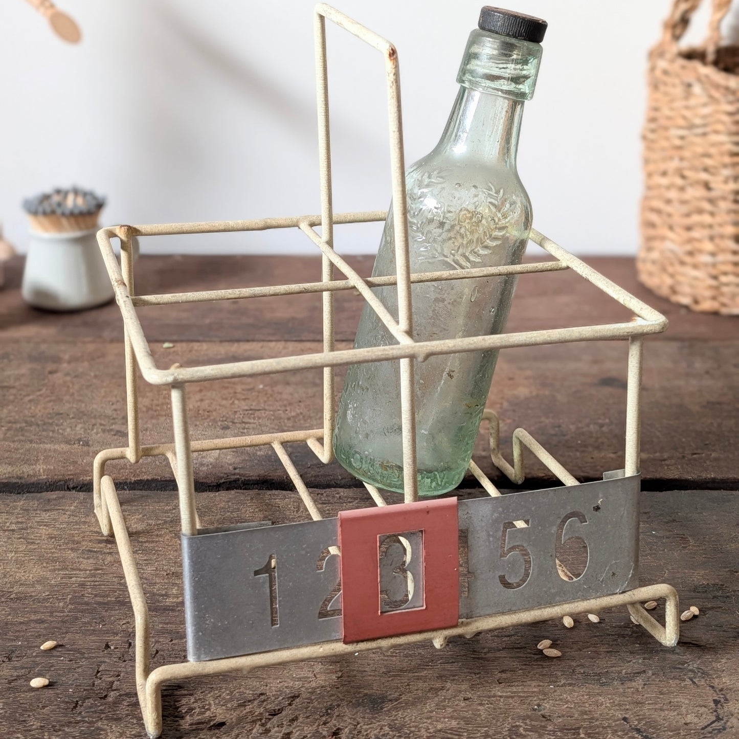 Vintage Metal Milk Bottle Holder with Counter