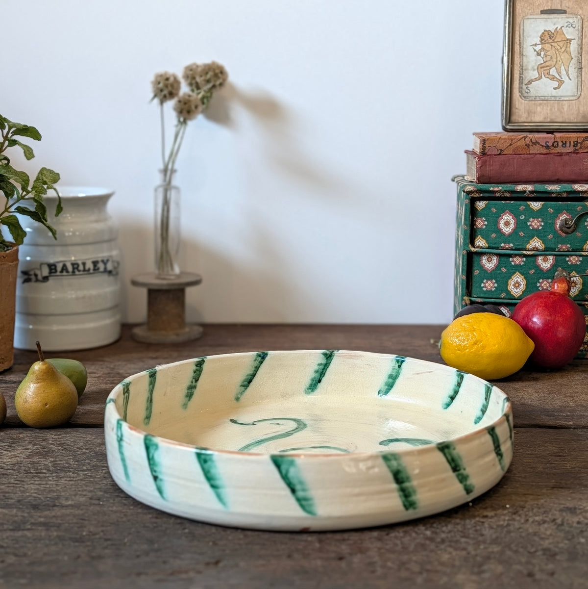 Studio Pottery Hand-Painted Bird Motif Fruit Bowl