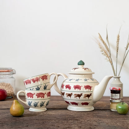 Vintage Emma Bridgewater Farmyard 2 Pint Teapot and Two Teacups (1999)