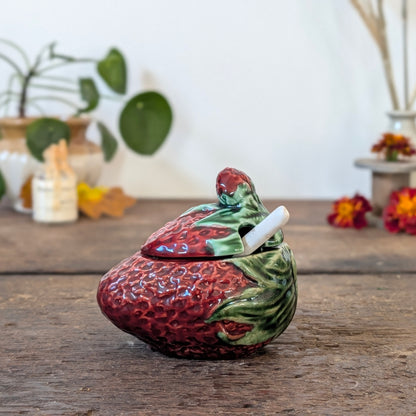 Majolica Strawberry Lidded Jam Pot