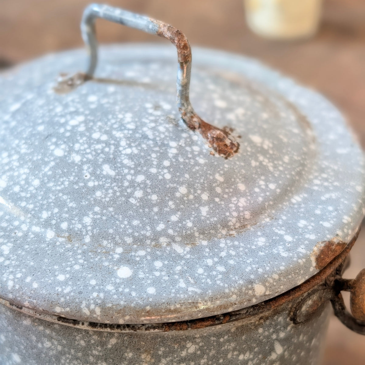 Grey Speckled Enamel Lidded Pail
