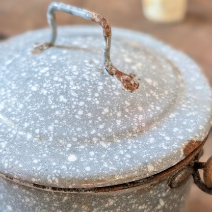 Grey Speckled Enamel Lidded Pail
