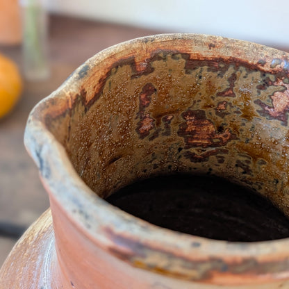 Large French Terracotta Jug with Soft Pink Wash