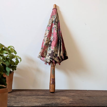 Early 20th Century Floral Parasol with Painted Wooden Handle