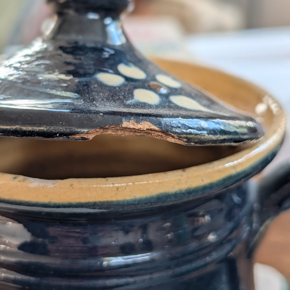 Alsatian Deep Blue Glazed Earthenware Lidded Jug