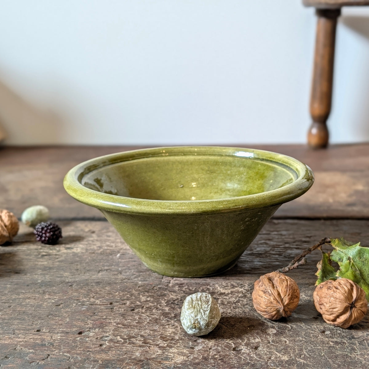 Olive Green Glazed Pottery Bowl