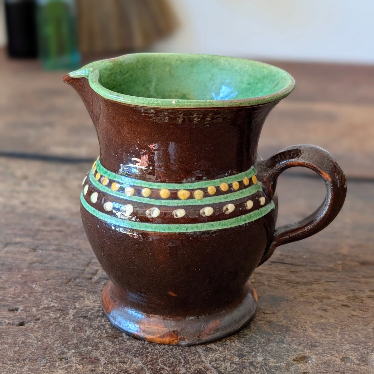 Small Vintage French Alsace-Style Brown Slipware Glazed Jug