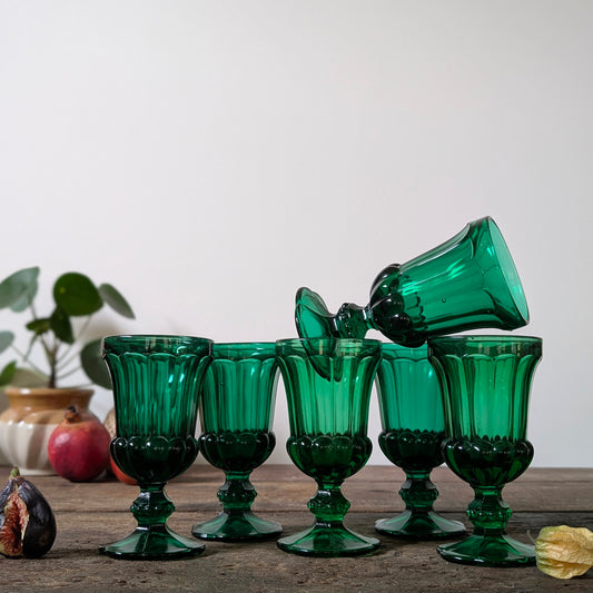 Six Green Vintage Wine Glasses