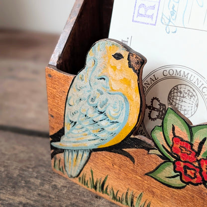 Vintage Hand-Painted Lovebird Letter Holder
