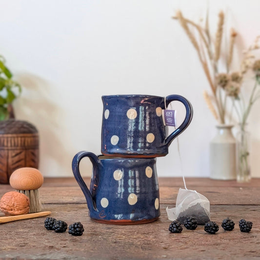 Pair of Navy Polka Dot Studio Pottery Mugs