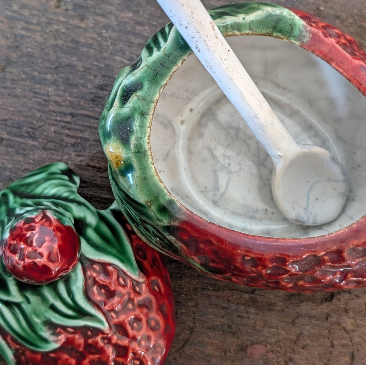 Majolica Strawberry Lidded Jam Pot