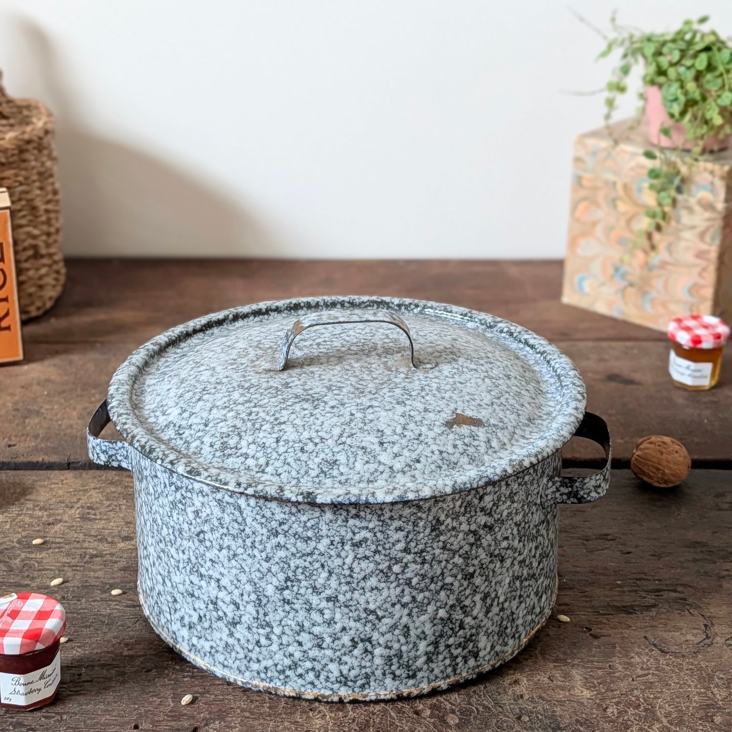 Speckled Enamel Lidded Casserole Pot