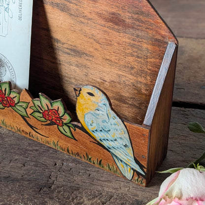Vintage Hand-Painted Lovebird Letter Holder