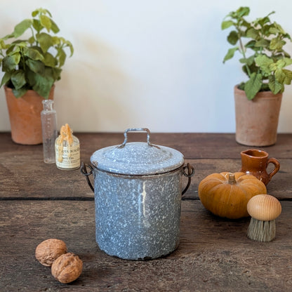 Grey Speckled Enamel Lidded Pail