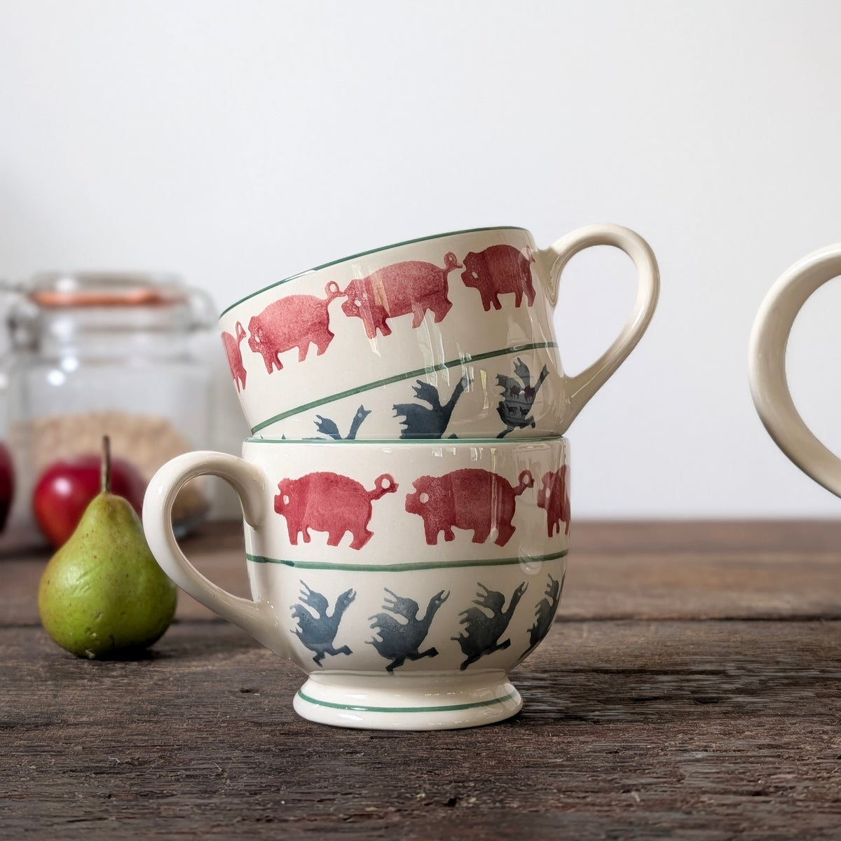 Vintage Emma Bridgewater Farmyard 2 Pint Teapot and Two Teacups (1999)