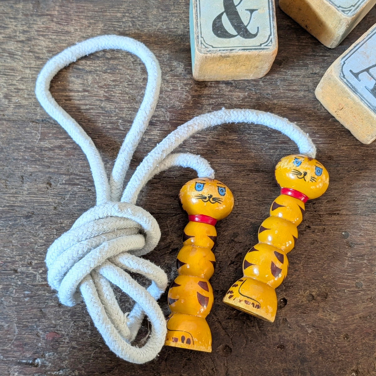Vintage Wooden Tiger Skipping Rope