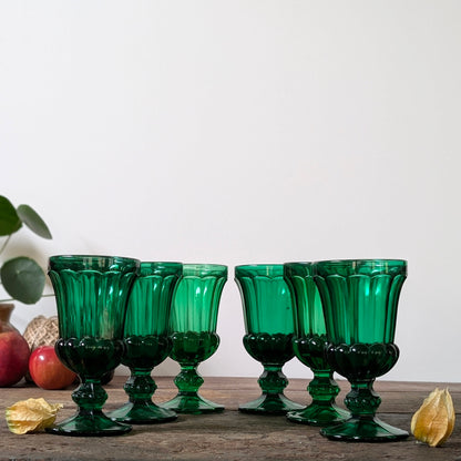 Six Green Vintage Wine Glasses