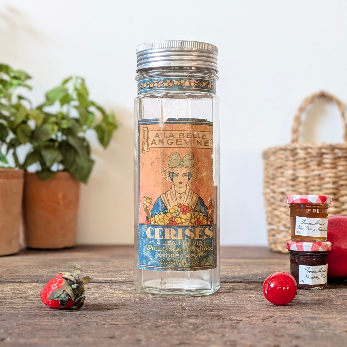 French “Cerises à l’Eau de Vie” Glass Storage Jar