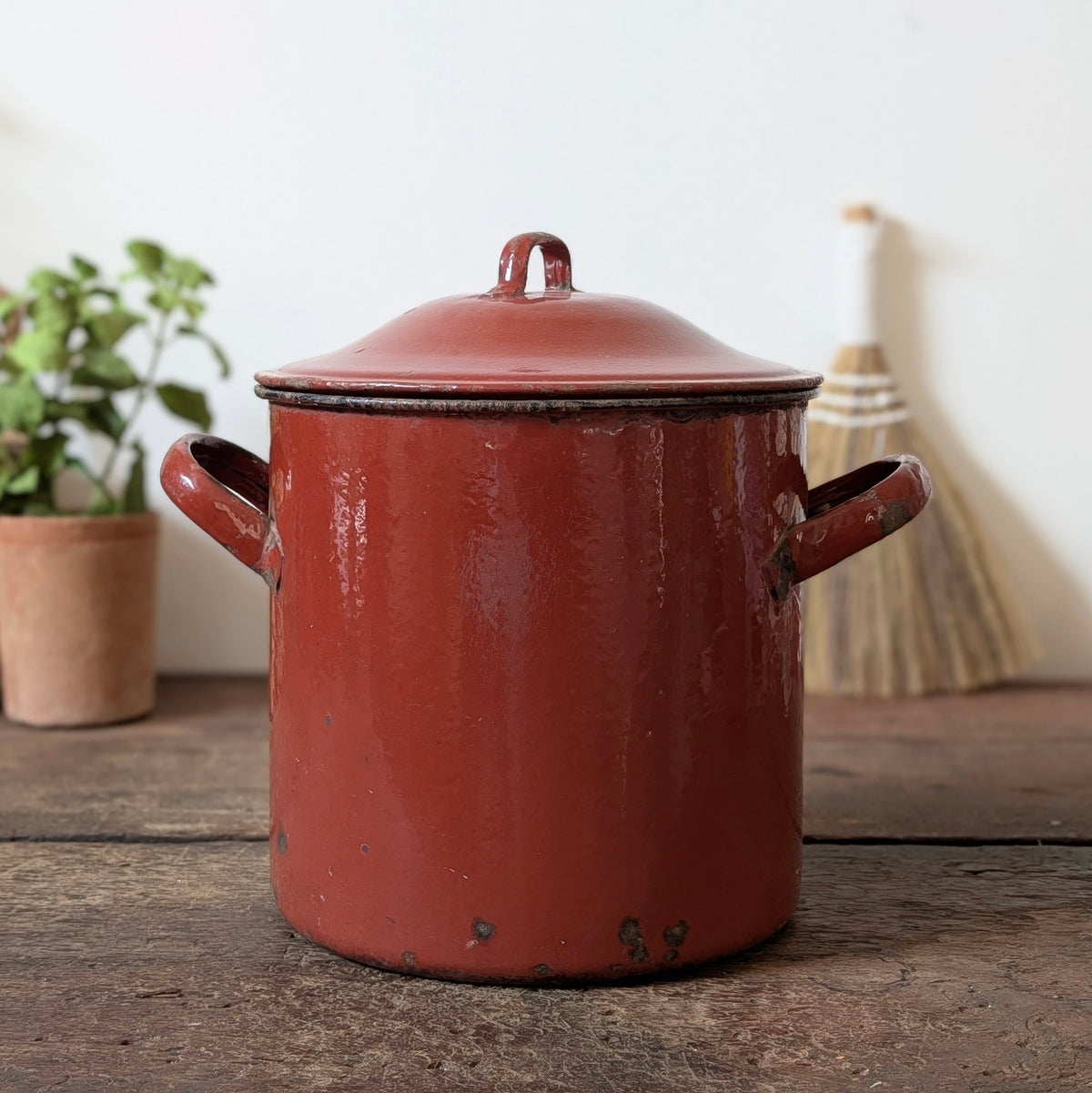 Red Enamel Lidded Stock Pot