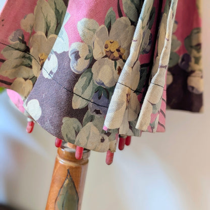 Early 20th Century Floral Parasol with Painted Wooden Handle