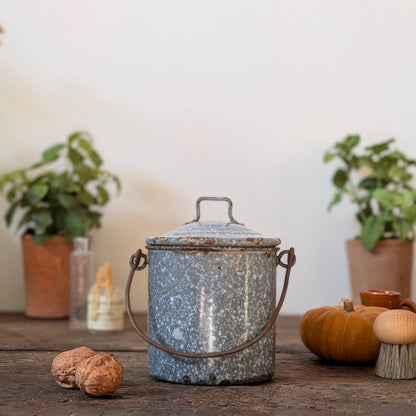Grey Speckled Enamel Lidded Pail