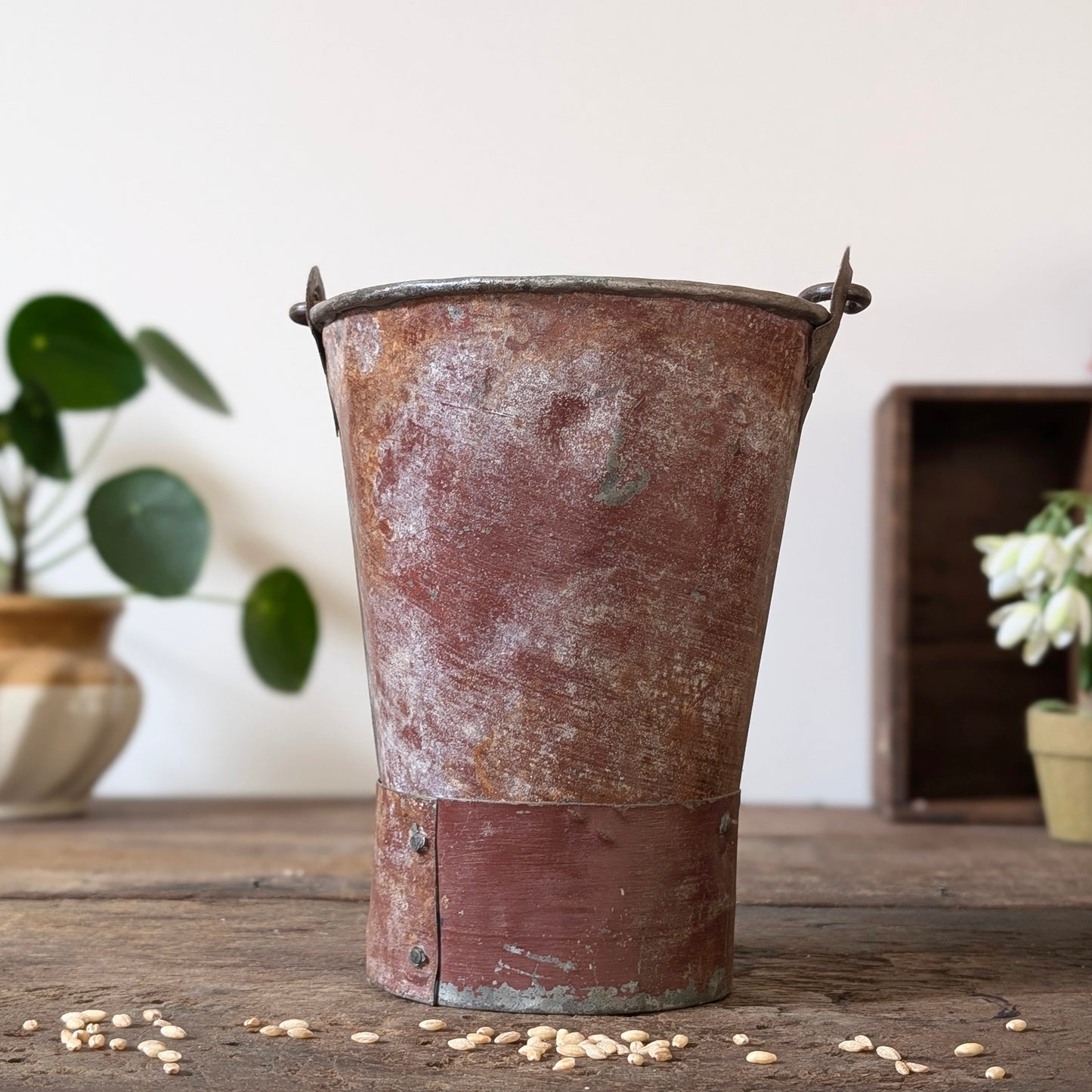 Painted Indian Metal Bucket/Planter