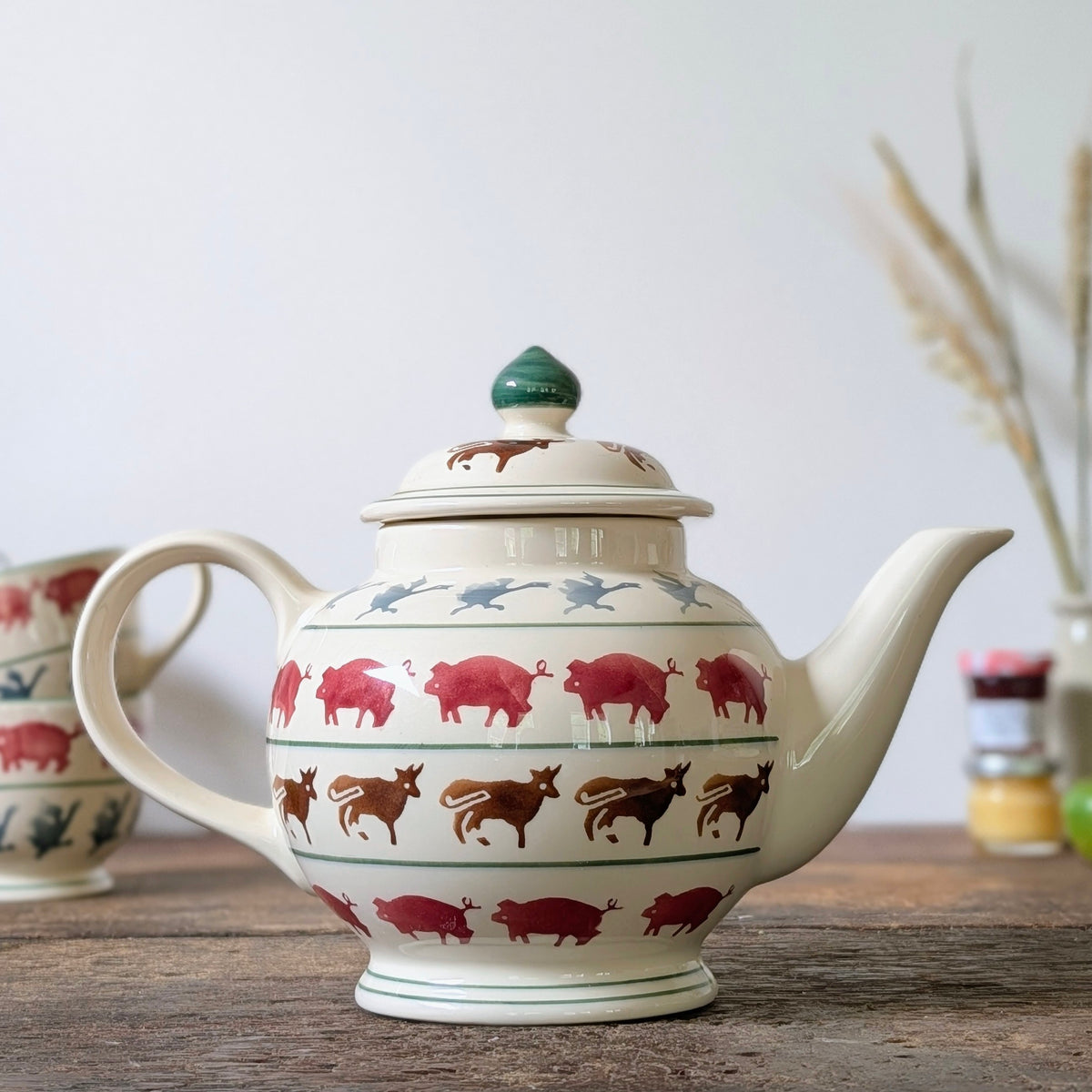 Vintage Emma Bridgewater Farmyard 2 Pint Teapot and Two Teacups (1999)