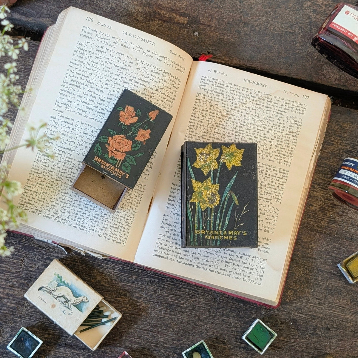 Pair of Vintage Bryant & May Floral Matchbox Holders